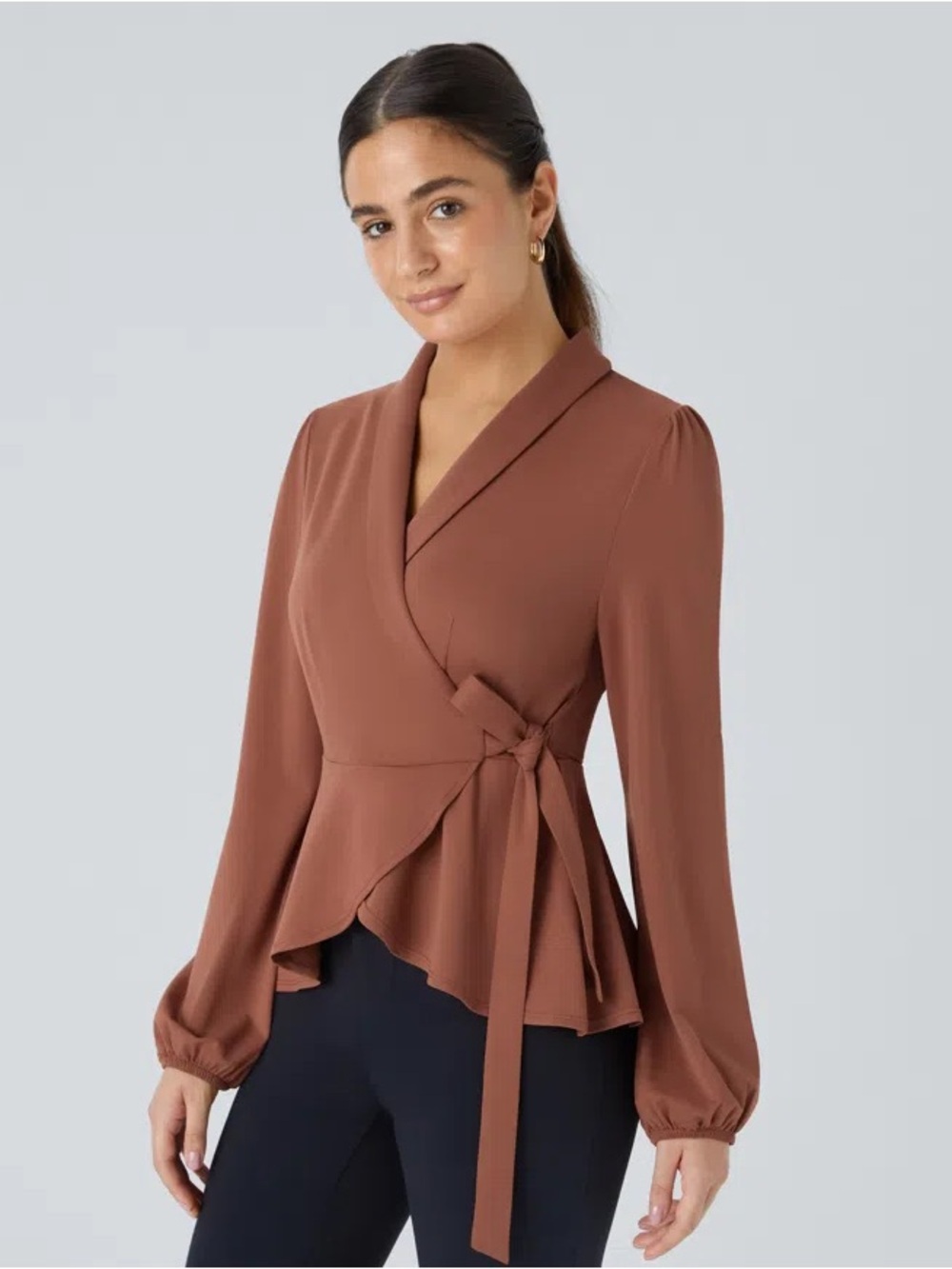 NWT Halara Women’s Shawl Collar Wrap Blouse with Tie Waist XL